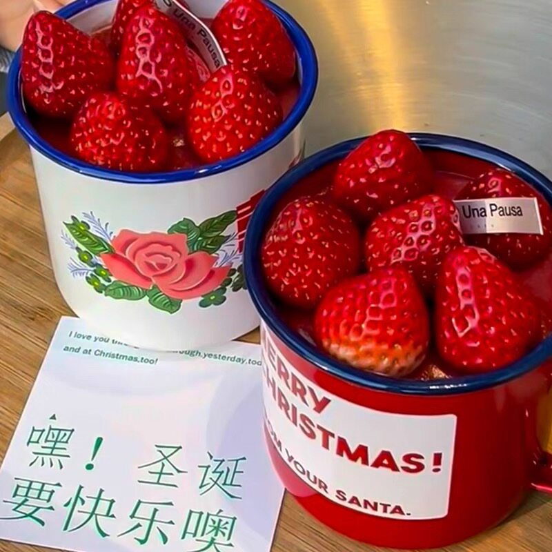 2025圣诞节草莓蛋糕搪瓷杯茶
