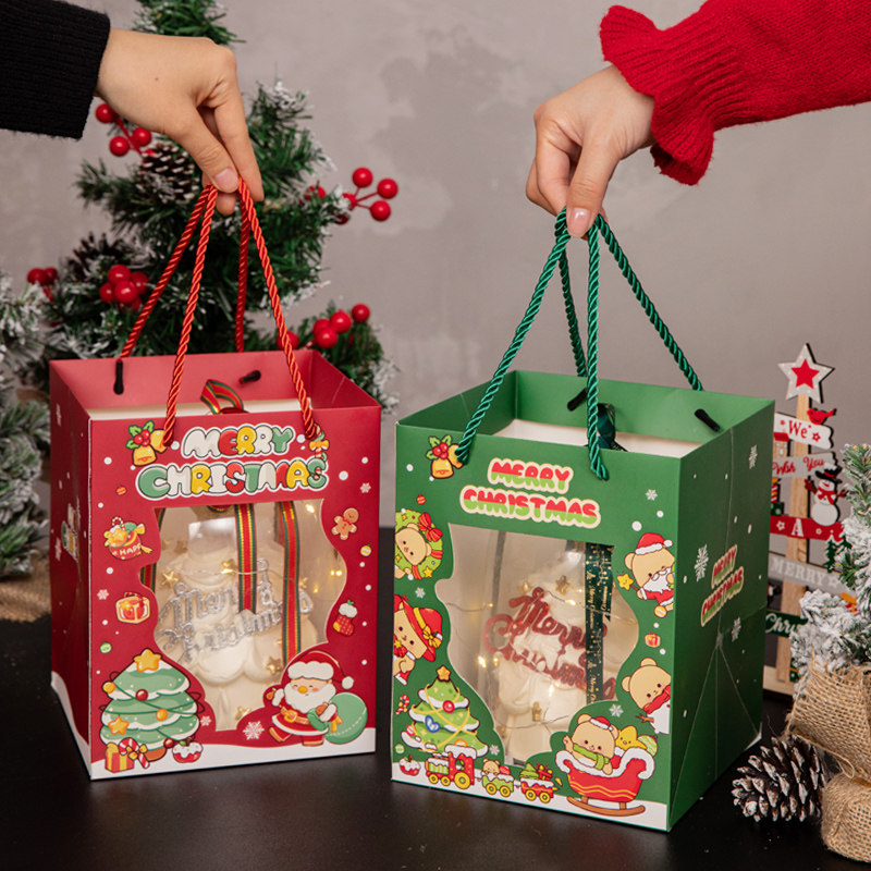 网红圣诞节4寸蛋糕盒透明半圆包装盒手提袋圣诞甜品装饰打包盒子,节庆用品/礼品,淘宝优惠券,粉丝福利购,淘宝优惠卷