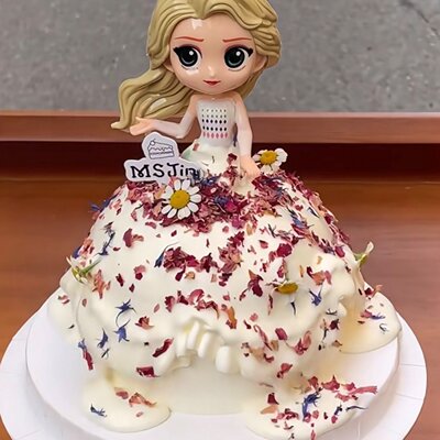 网红款爱莎公主裙流心蛋糕装饰小仙女生日奶油梦幻流沙裙花瓣烘焙
