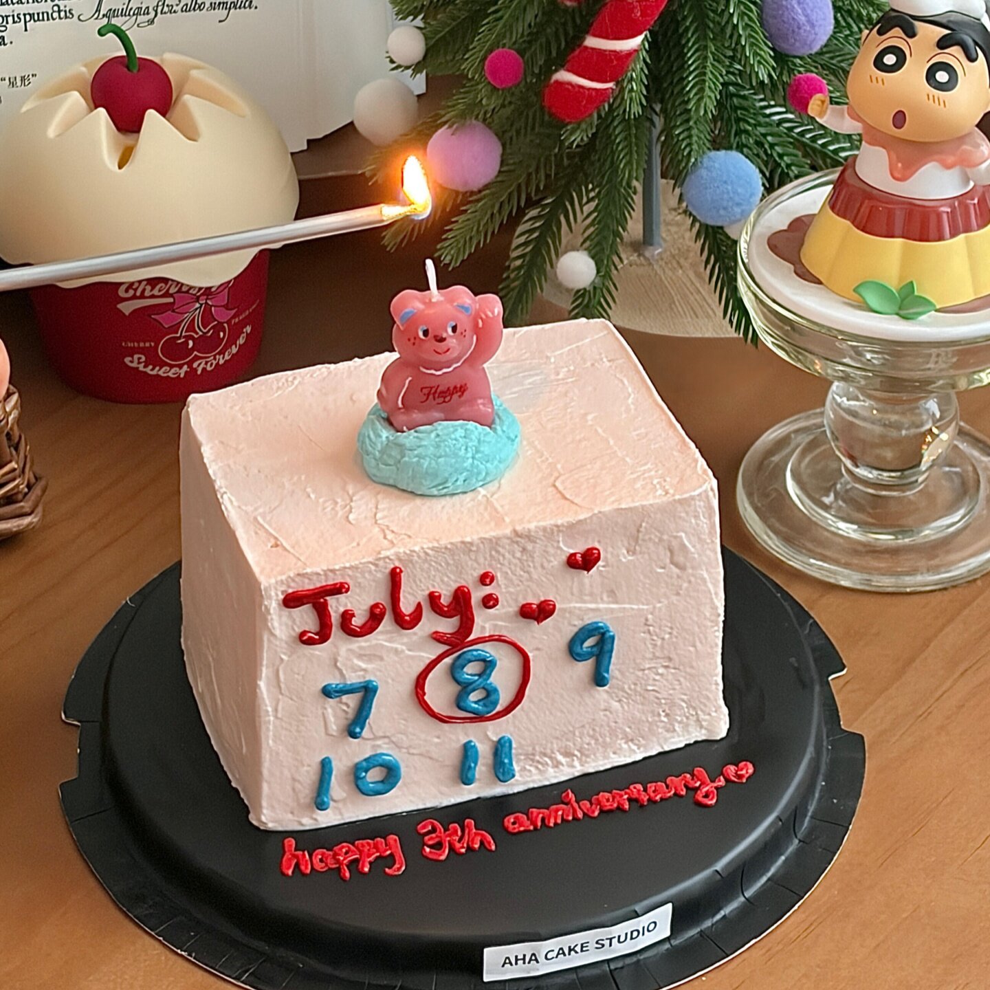 简约ins糖果风粉色小熊蜡烛插件儿童生日蛋糕装饰多巴胺蜡烛装扮
