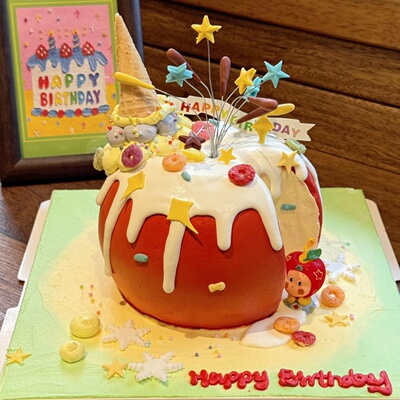 网红苹果星星人蛋糕装饰摆件彩色炫丽礼花儿童生日派对甜品装扮