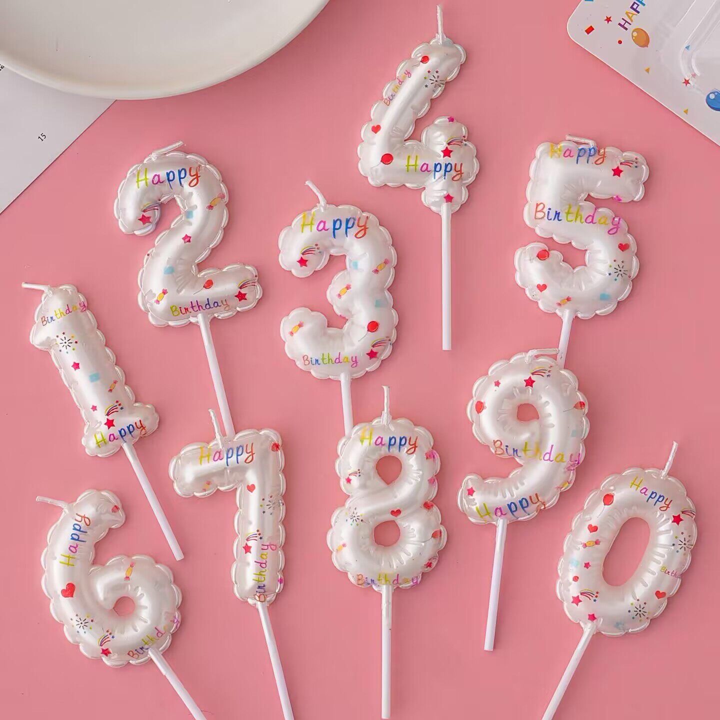 白色气球数字蜡烛烘焙蛋糕装饰ins风生日快乐甜品台装扮插件配件