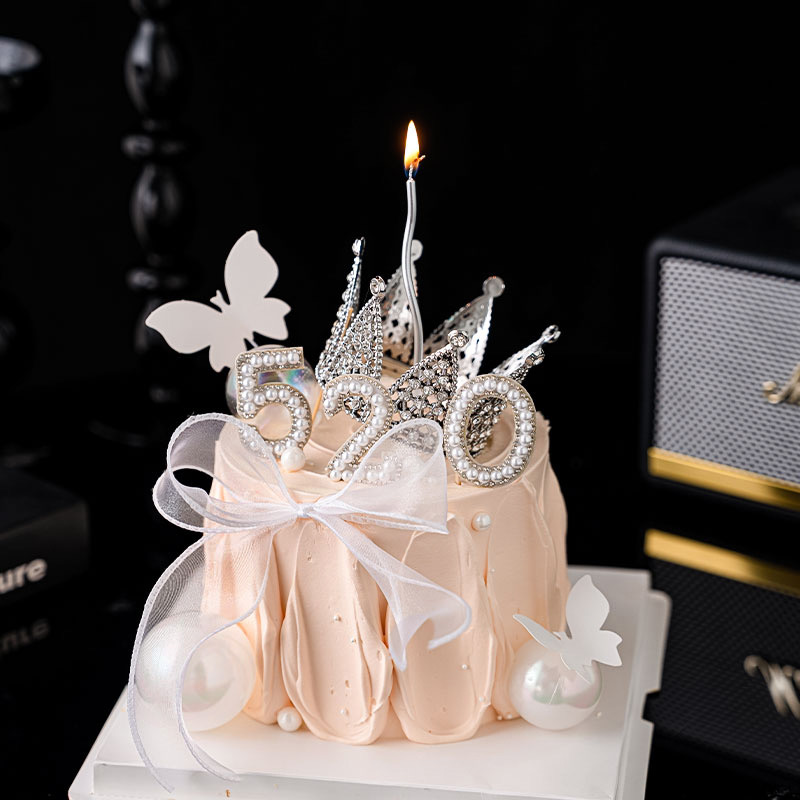 网红七夕情人节带钻合金皇冠蛋糕装饰摆件珍珠插件情侣烘焙台插件