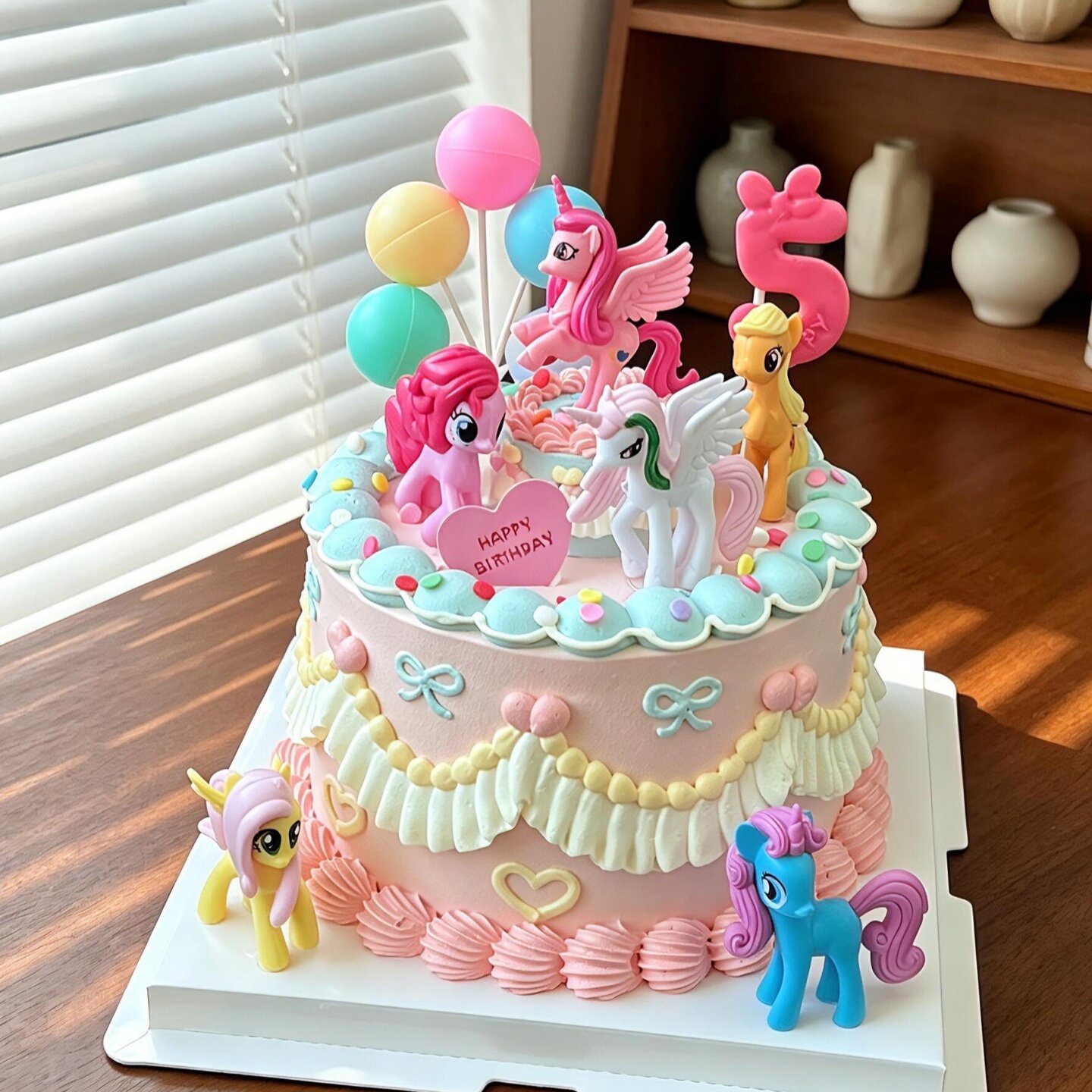 网红粉色小马宝莉蛋糕装饰摆件彩虹独角兽女孩公主生日装扮插件