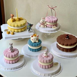 儿童生日emoji饼干蛋糕装饰小兔子小熊蜡烛插件猫和老鼠烘焙摆件