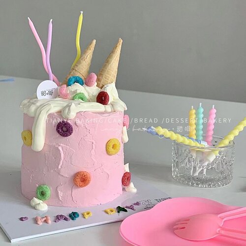 彩色ins生日蛋糕马卡龙色蜡烛
