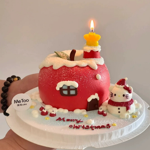 2025圣诞节蛋糕装饰围巾帽子kt猫摆件平安夜苹果星星蜡烛烘焙插件