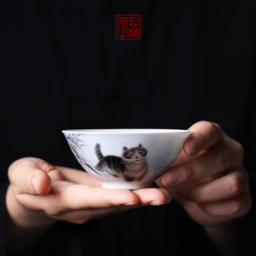 茶具手绘粉彩撇口主人杯功夫