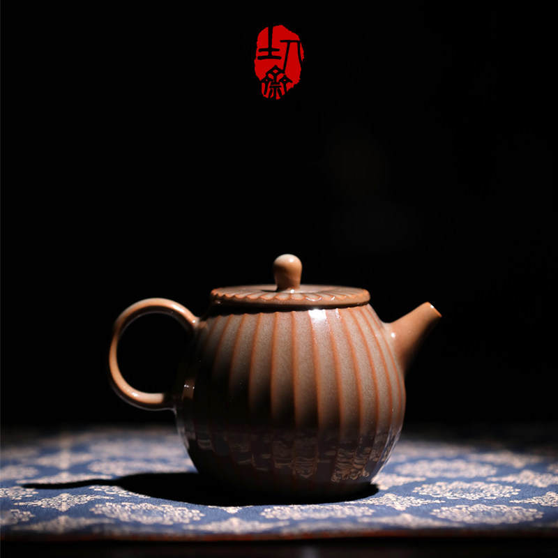 土人斋龙泉青瓷茶具儒雅凌泉壶筋纹球孔正把泡茶壶分茶器功夫茶道