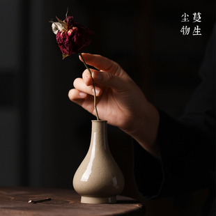 蔓生尘物定白茶具雕刻缠枝花卉小胆瓶花瓶插花器功夫茶道【1344】
