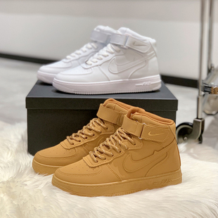 高帮鞋男女款2025新款厚底增高休闲板鞋空军小麦真皮学生鞋运动鞋