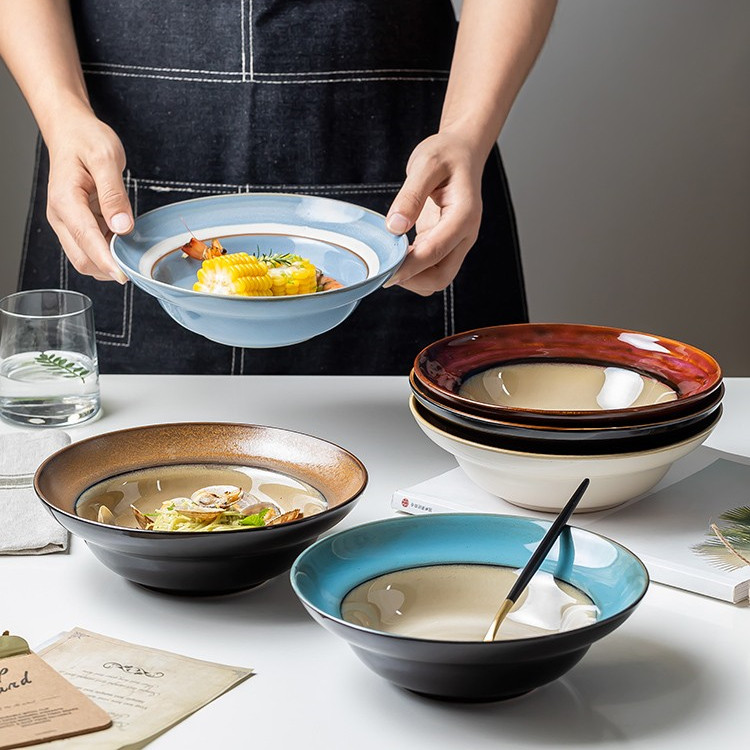 欧式窑变餐具釉草帽碗沙拉碗面碗深汤盘深盘西餐汤盘蔬菜家用菜盘,餐饮具,碗,淘宝优惠券,粉丝福利购,淘宝优惠卷