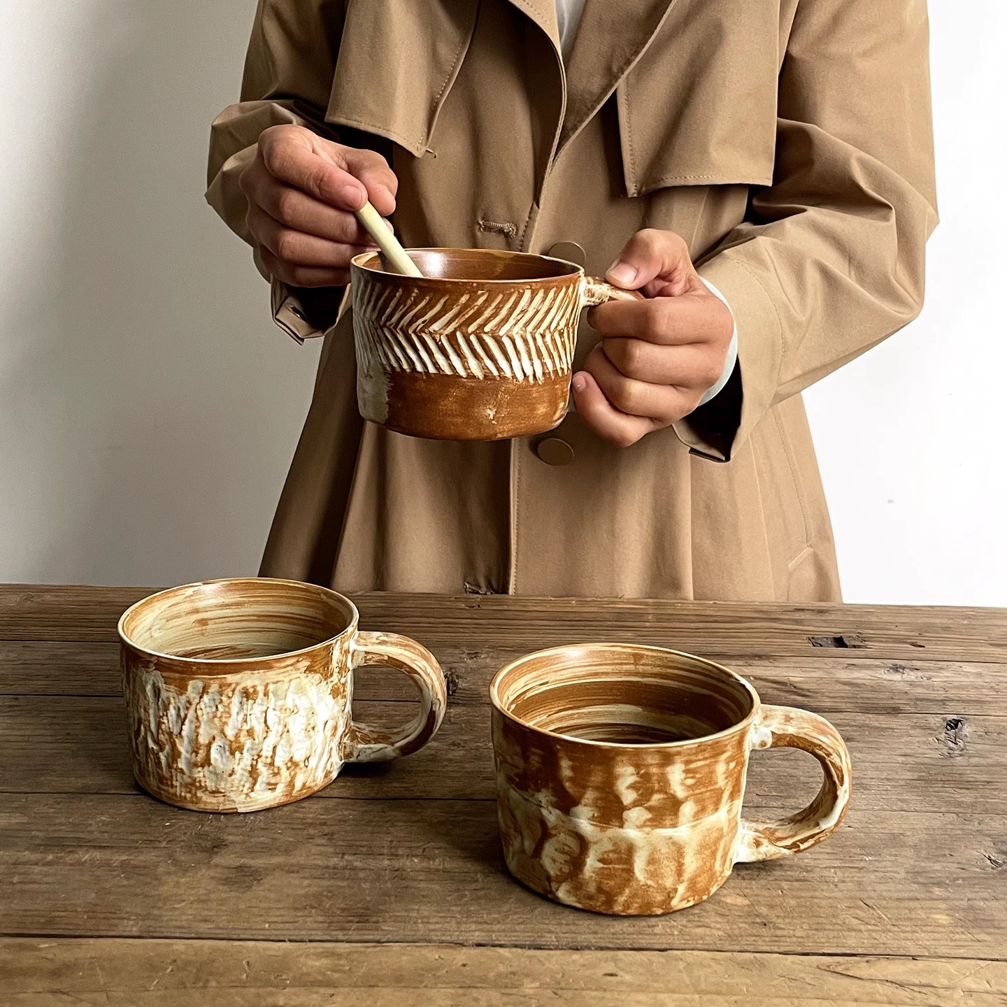 日式粗陶杯380ml哑光棕马克杯家用牛奶杯餐厅杯家用杯子喝水杯子