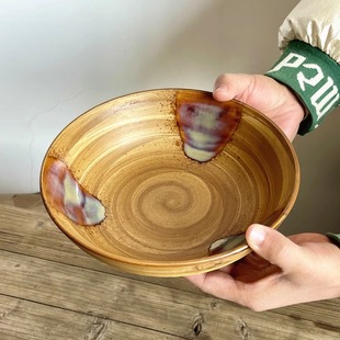 陶瓷碗棕色草帽碗圆形厚实沙拉菜碗餐具家用装 复古欧式 菜碗餐厅碗