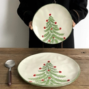 创意圣诞树釉下彩菜盘家用陶瓷异形餐具餐盘碟欧式 西餐水果牛排盘
