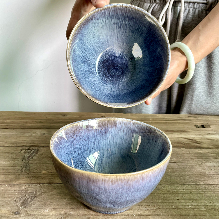 创意欧式陶瓷碗圆形紫蓝色厚实沙拉碗窑变菜碗餐具家用泡面碗餐厅