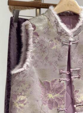 款新式ML国风盘JCB春扣真丝宋棉锦马甲女夹V装2025中秋新高端水貂