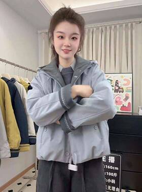 韩时尚撞HT百Q色BOK连休帽加绒加厚派外女秋冬新款2系25闲搭克0服