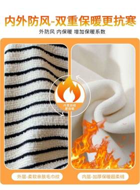 黑白条纹子裤子女秋2025新款绒IVB慵软个糯毛懒巾裤小加冬加FEB厚