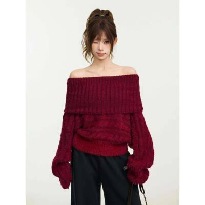 新年字本命年红一肩露肩头毛衣早秋季加厚搭MY000070MY00冬0套070