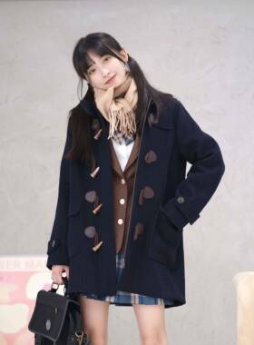 大咸0鱼衣牛橱女NWC 5%毛羊学院风角扣秋冬小个EDR子加绒加衣厚毛