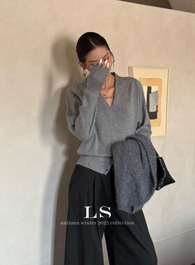 【LS黑标】2025秋冬新款简约时尚v领通勤高级感针织衫上衣女S3001