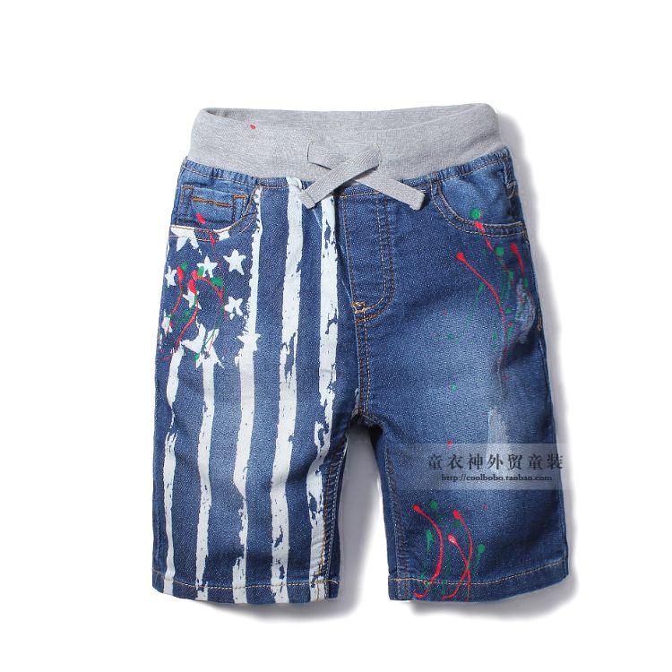 外贸童装2015夏装新款儿童纯棉超软针织牛仔短裤子男童宝宝长裤