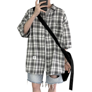 大货 夏季衬衫男士格子短袖大码七分袖衬衣港风休闲外套CS610 P40图片