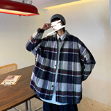 衬衫男长袖格子韩版潮流帅气港风宽松休闲衬衣毛呢外套CS182P65，男装衬衫，电商B413-1