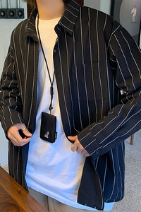 衬衫男长袖竖条纹秋季bf韩版潮流百搭帅气港风休闲衬衣cc127 p40图片