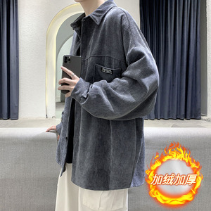 冬季衬衫男长袖加绒加厚加大码韩版潮流港风休闲衬衣外套DX115P65图片