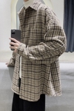 秋季ins港风格子衬衫男士大码百搭超火衬衣宽松情侣外套DX125P60，男装衬衫，电商B413-1