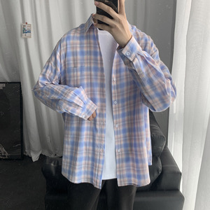 港风ins格子衬衫男士长袖韩版潮流帅气外套休闲情侣衬衣CS606 P45图片