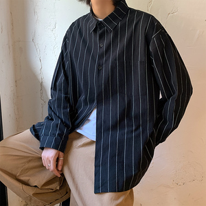衬衫男长袖竖条纹秋季bf韩版潮流百搭帅气港风休闲衬衣cc127 p40图片