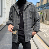 秋季衬衫男士加厚大码毛呢外套潮流港风格子情侣衬衣M1018P65，男装衬衫，电商B413-1