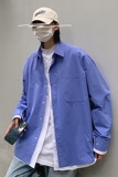 纯棉秋季港风衬衫男士长袖潮牌宽松百搭休闲假两件衬衣DX812p60，男装衬衫，电商B413-1