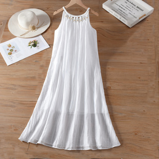 超仙洋气设计感镂空吊带裙可扎染 夏季 茶歇法式 挂脖连衣裙2025新款