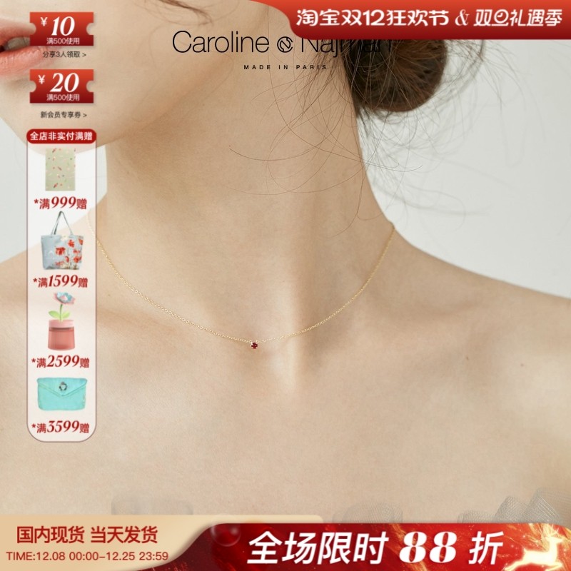 巴黎Caroline Najman正品代购paris多色水晶钻清新锁骨极细项链