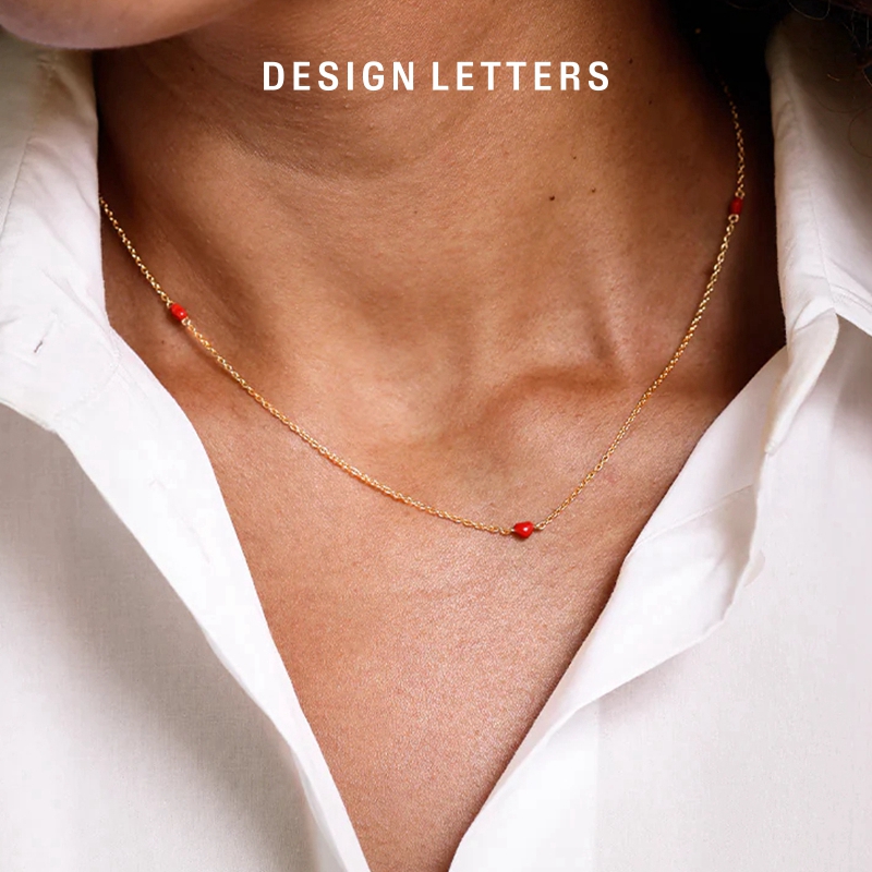 丹麦Design Letters正品珐琅正红爱心清新浪漫气质显白手项链耳钉