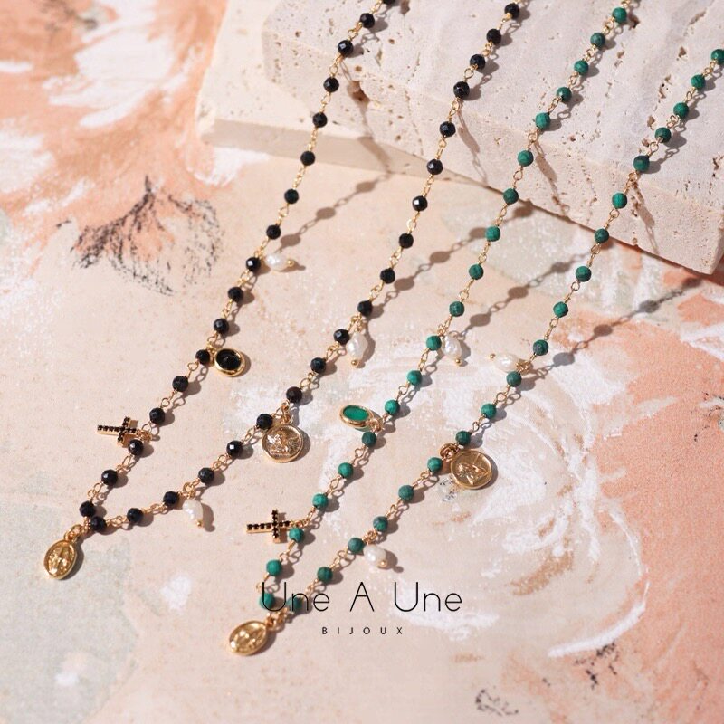 法国设计une a une正品代购天然石珍珠十字架小天使人像吊坠项链