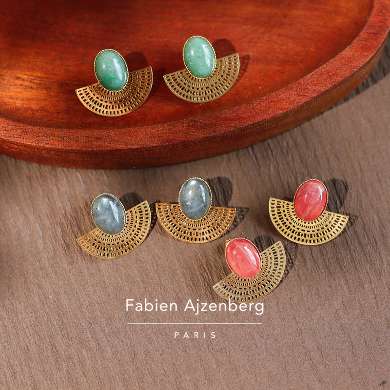 巴黎Fabien Ajzenberg代购Azteque镂空扇形白母贝天然石气质耳钉