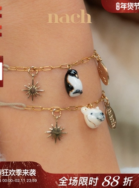 【官方授权】NACH娜趣25秋冬限量北极熊企鹅狐狸野兔白花珠珠手链