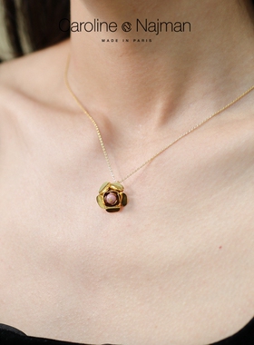 巴黎Caroline Najman正品代购FRIDA金色小花朵红纹石花蕊精致项链