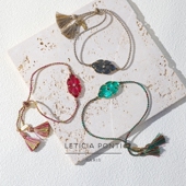 法国Leticia Ponti糖果色天然石山茶花不规则恶魔之眼抽绳手链