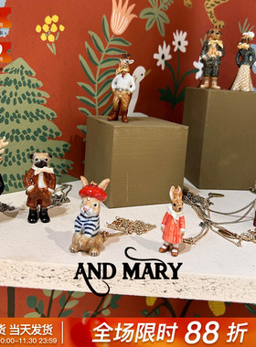 英国And Mary小众设计师 陶瓷动物熊鸟青蛙猪狐鹿鹈鹕项手链耳环