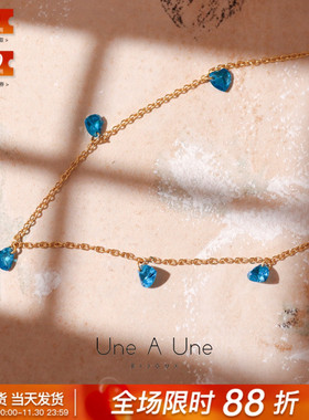 法国设计une a une正品petits coeurs多切面彩色水晶爱心悬挂项链
