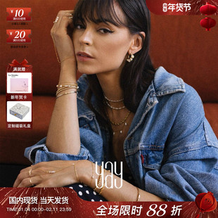 巴黎14K金设计师品牌 YAY 手工绕线玫瑰花纤细链条耳钉戒指手项链