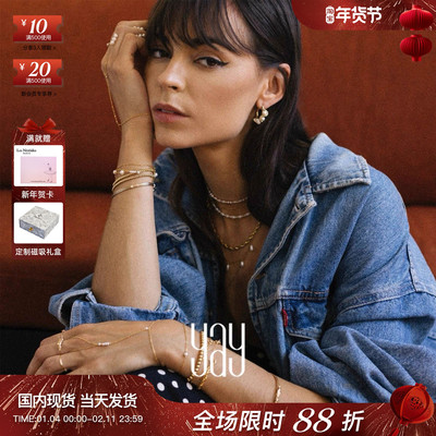 巴黎14K金设计师品牌 YAY 手工绕线玫瑰花纤细链条耳钉戒指手项链