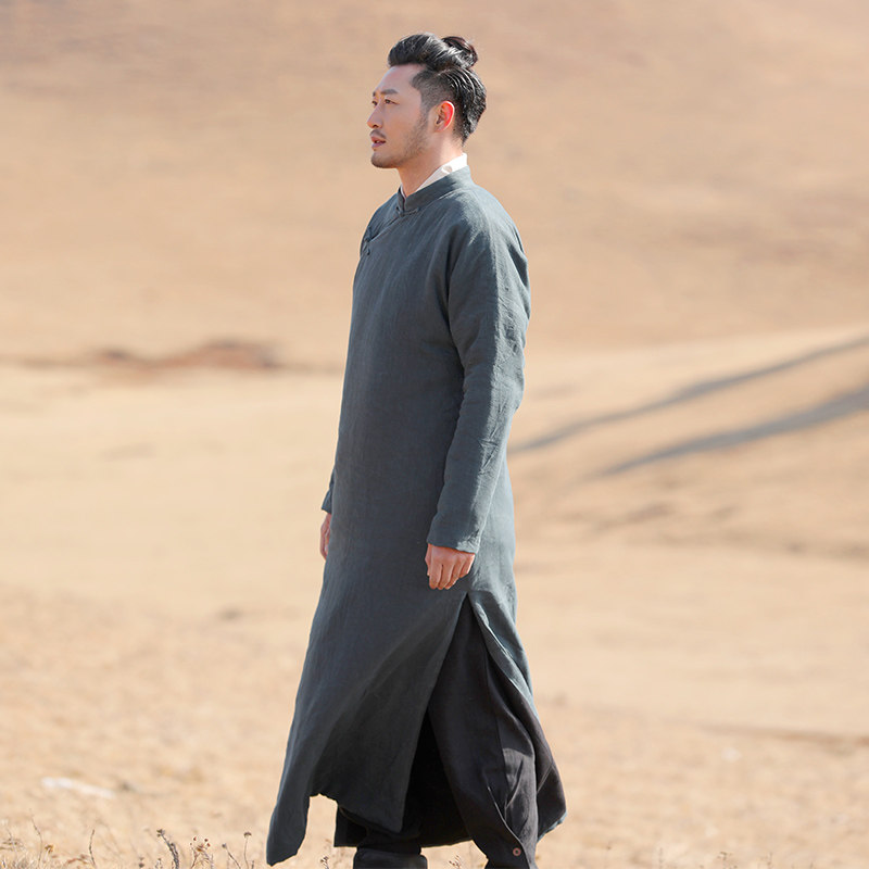 楠麻中国风男装大褂国潮冬季外套苎麻盘扣汉服立领唐装上衣叶桦,男装,棉衣,淘宝优惠券,粉丝福利购,淘宝优惠卷