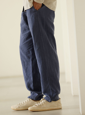 楠中式休闲裤男秋季新品全麻裤子大码新中式苎麻直筒宽松长裤瑞畅